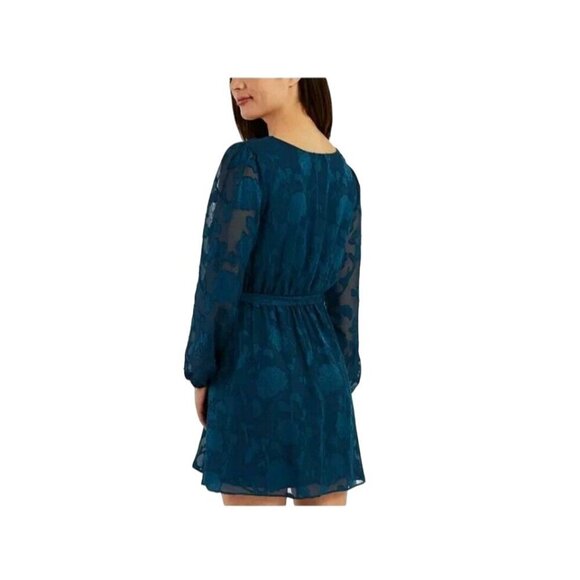 BCX Dark Fairy Floral Dress Junior XXS Tiered Ruffle Faux Wrap Textured - Picture 4 of 13